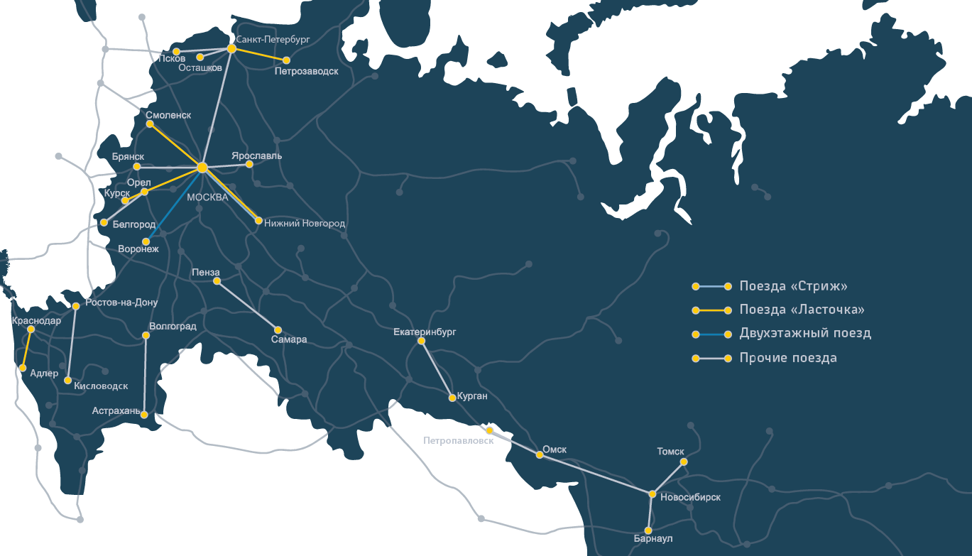 Маршруты дневных поездов